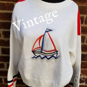 Vintage White‎ Sailship sweater L